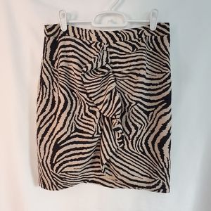 Women Forever 21 Tan Black Zebra Print Skirt Back Zipper w Front Ruffle Size S